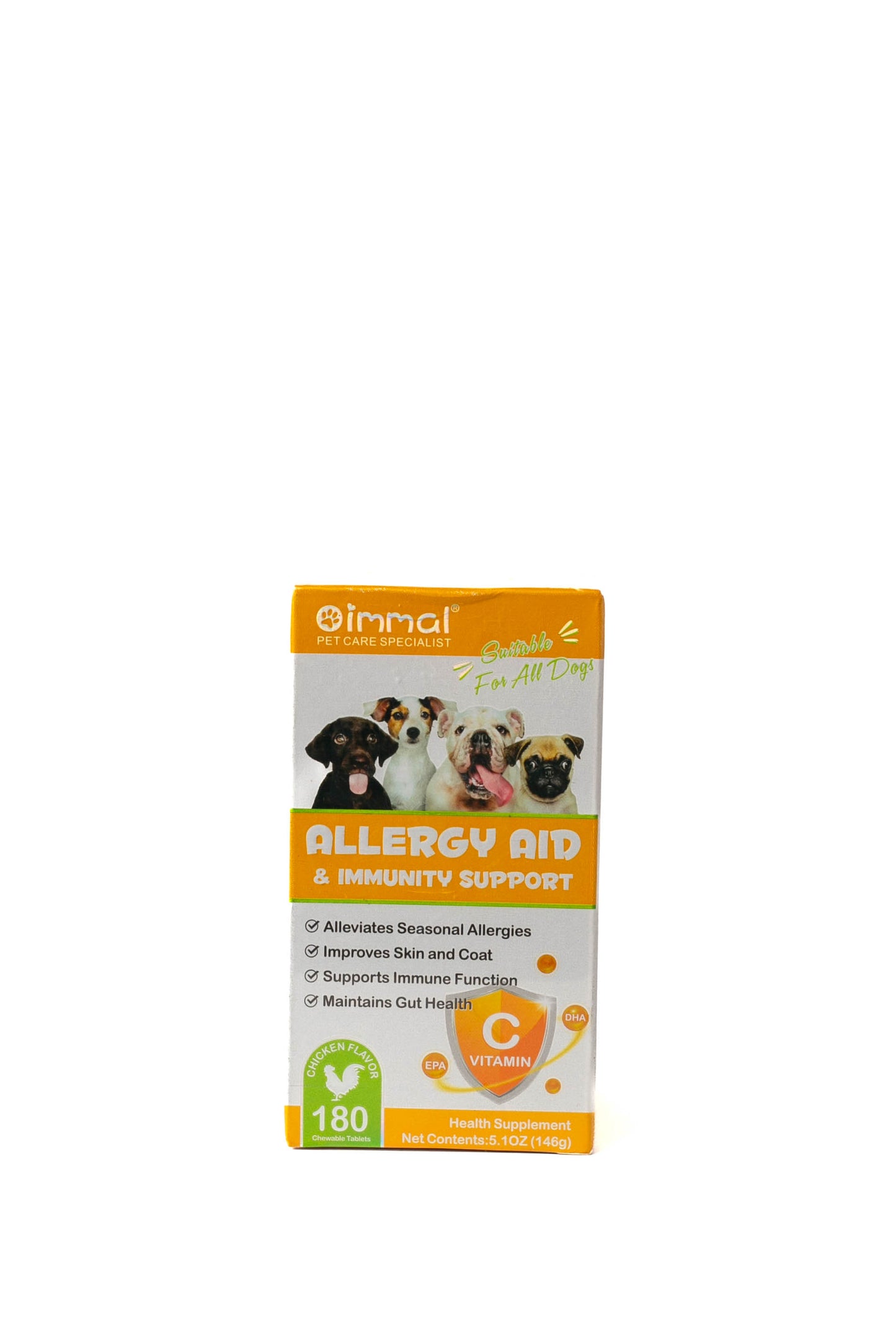 Immal Allergy Aid and Immunity Support Chewable Tablets for Dogs, Chicken Flavor, 180 Count
