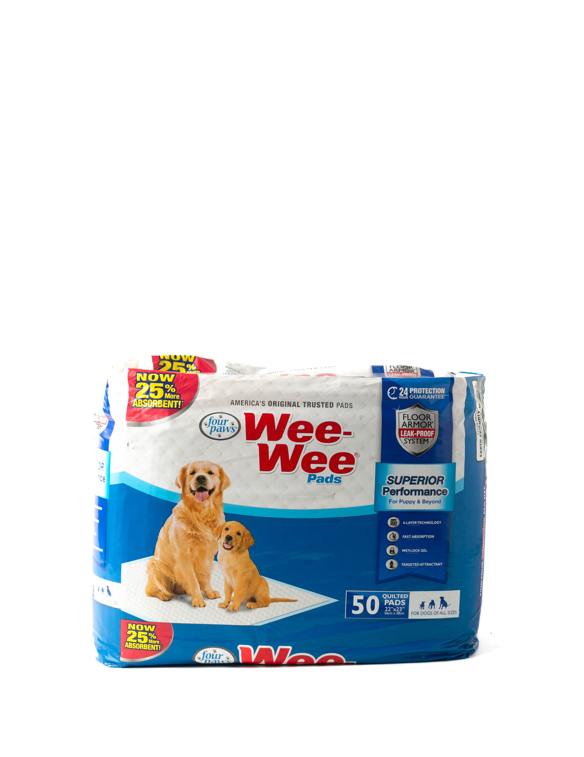 Four Paws Wee-Wee Superior Performance dog pee pads, 56 x 58cm, pack of 50 quilted pads