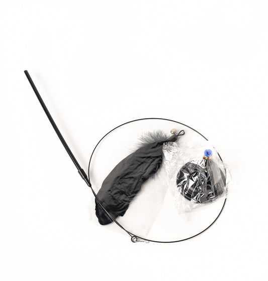Cat Teaser Wand with Ring & Feather Attachment Set