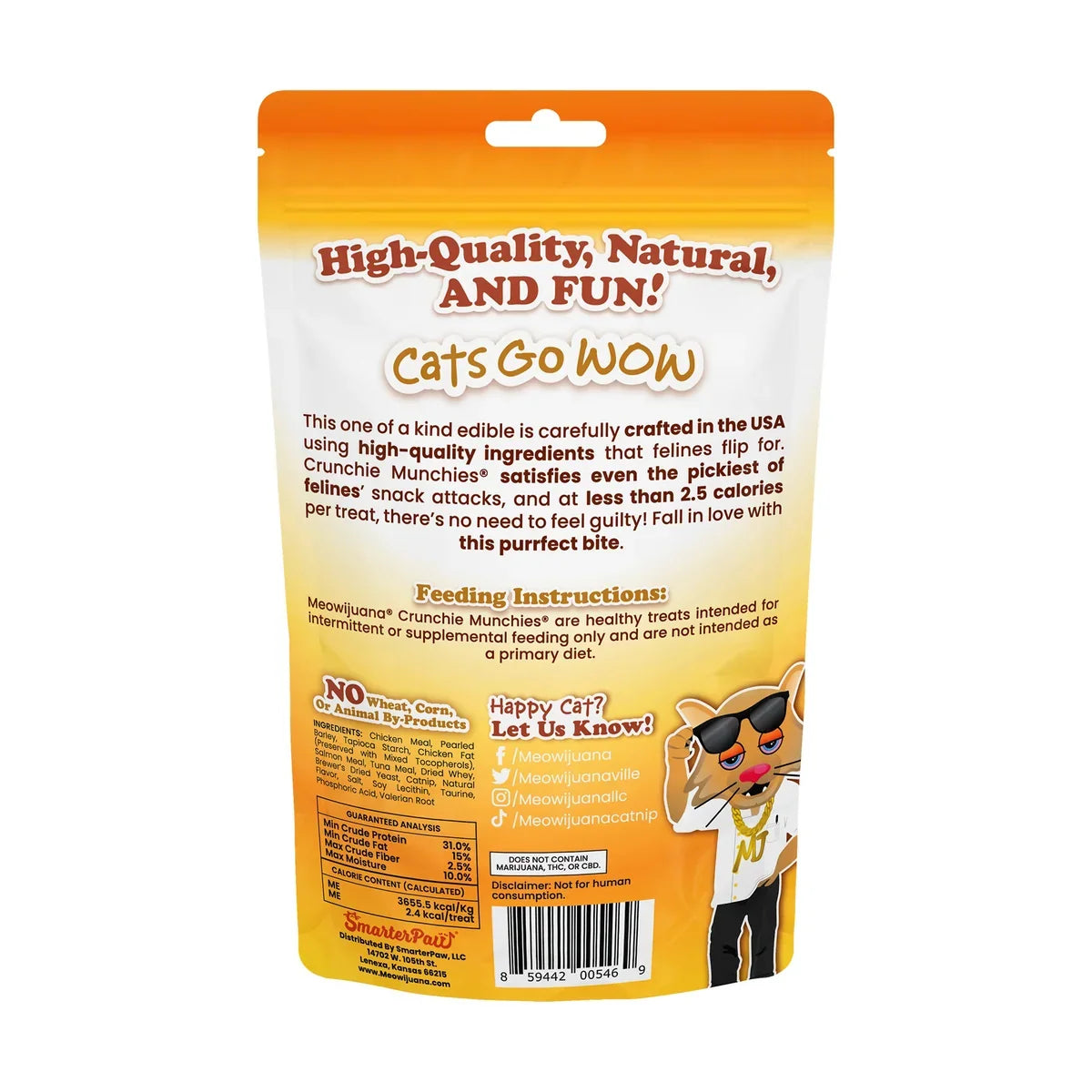 Meowijuana Crunchie Munchies Chicken 3oz - Back packaging and ingredients