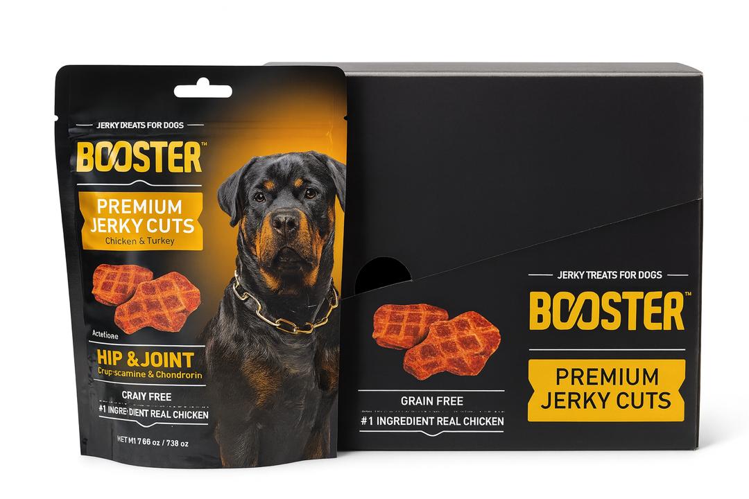 Box of Booster Dog Premium Jerky Cuts Hips & Joint