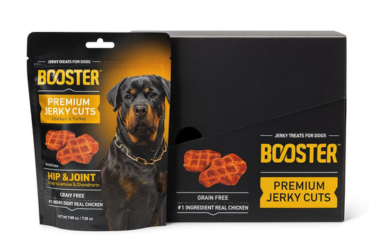 Box of Booster Dog Premium Jerky Cuts Hips & Joint