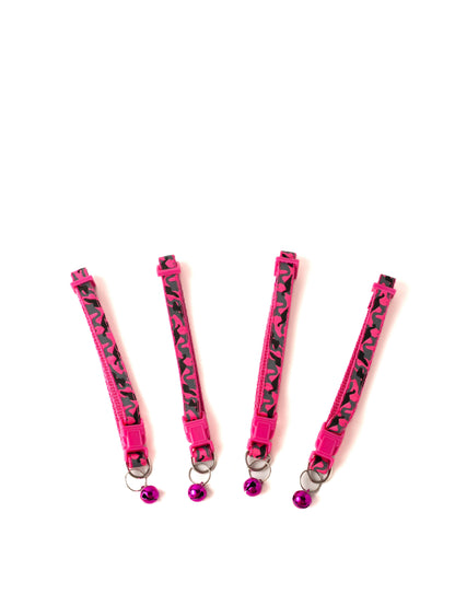 Adjustable cat collar with bell, pink camo