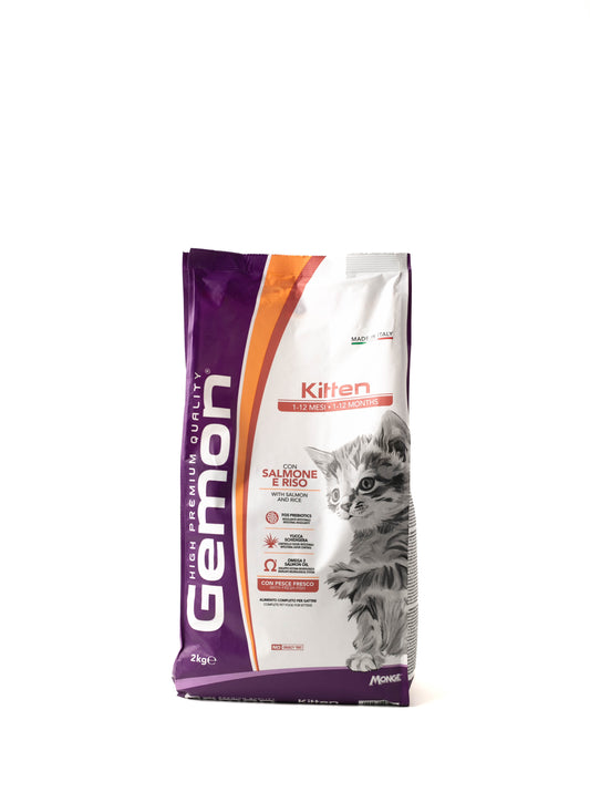 Gemon High Premium Kitten dry cat food with salmon and rice, 2kg bag