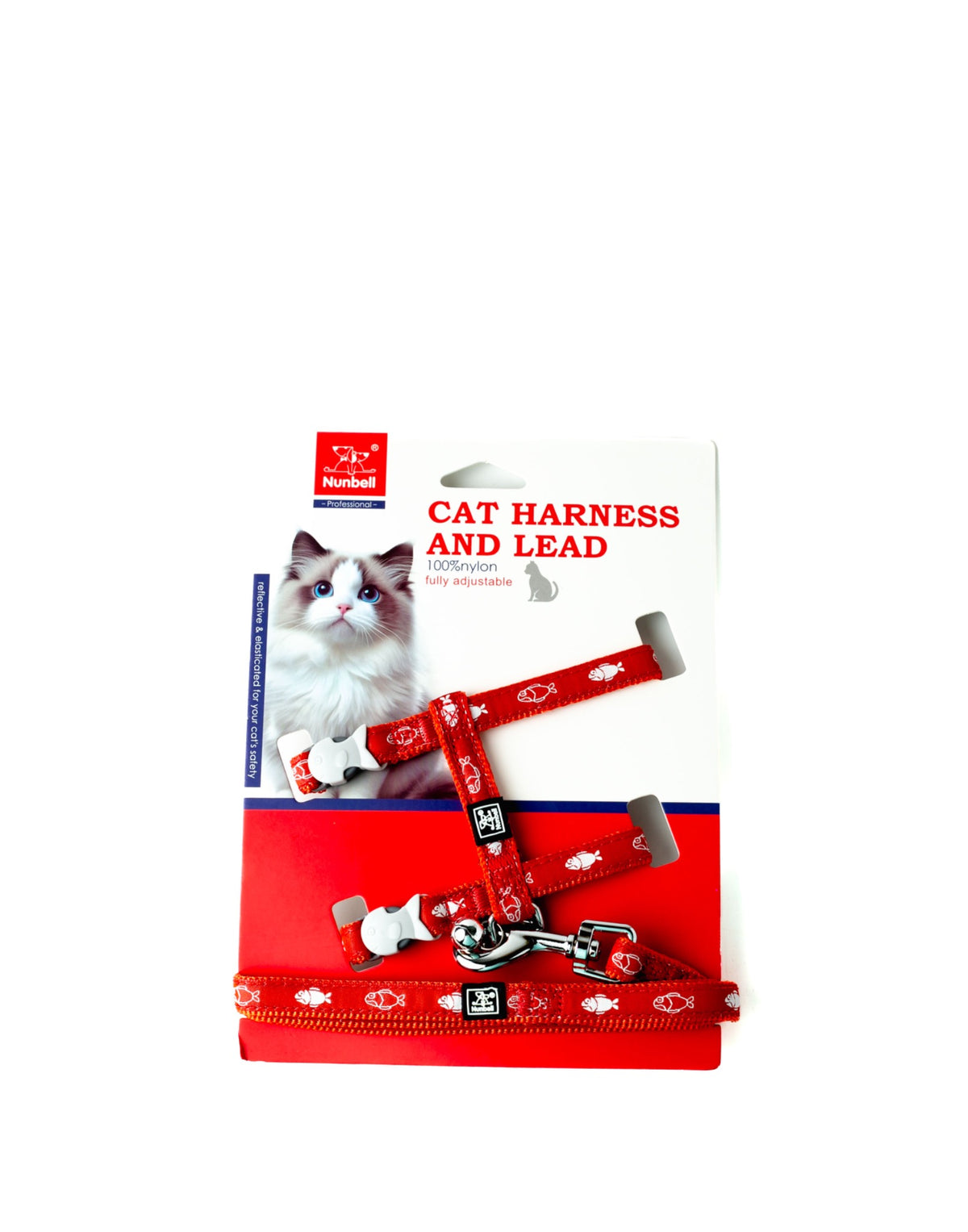 Nunbell Adjustable Cat Harness and Lead Set - Red