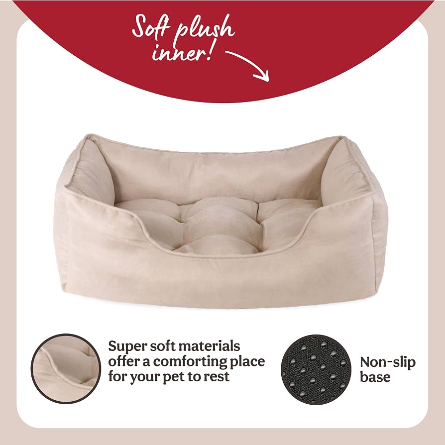 Close up of the soft plush inner cushion and the non-slip base of the Rosewood box bed