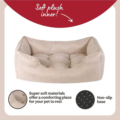 Close up of the soft plush inner cushion and the non-slip base of the Rosewood box bed