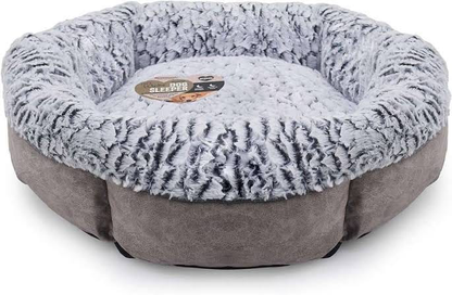 Rosewood Luxury Fleece Lined Plush Bed, round grey bed with a soft plush fleece lining, deep raised sides and a faux grey suede base