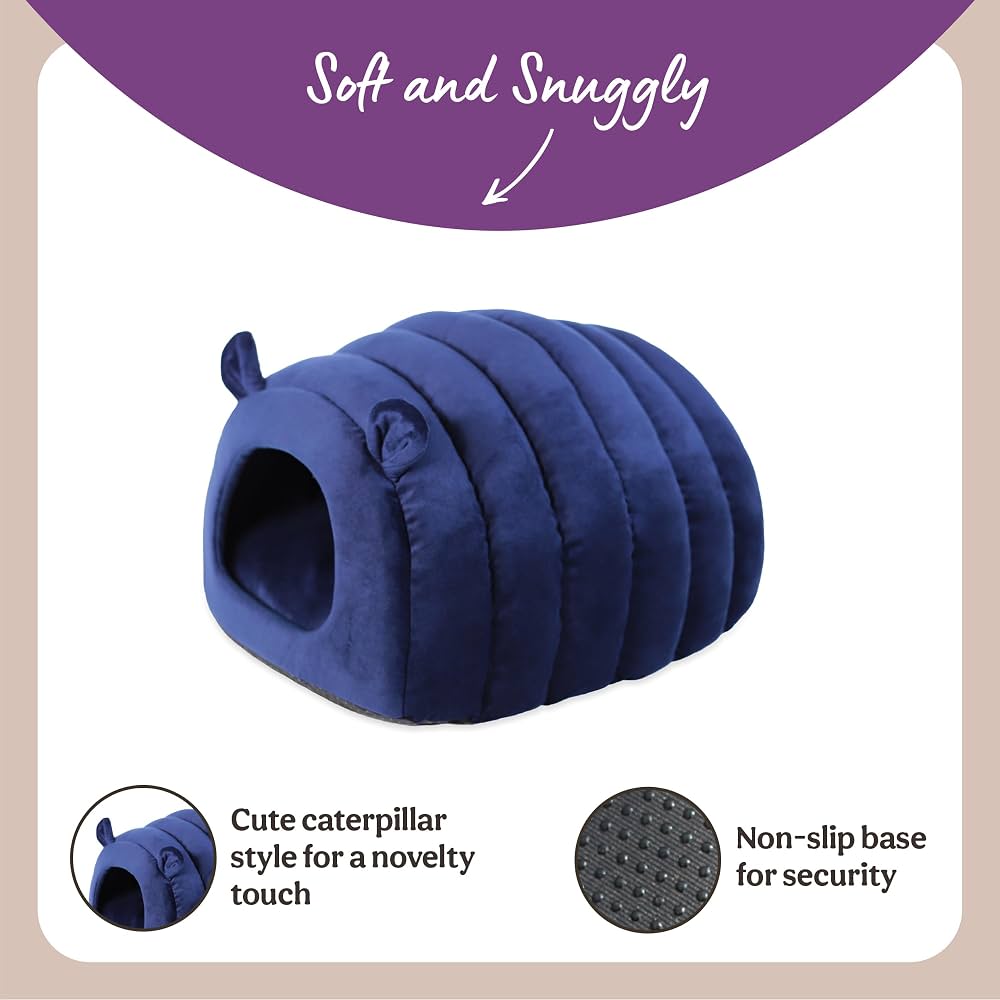 Feature callouts: caterpillar style shape with ears, and a non-slip dotted base for security