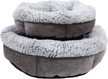 Both sizes of the Rosewood plush bed shown together, the small 48cm nested on top of the medium 64cm