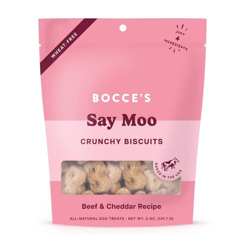 Bocce's Bakery Say Moo crunchy biscuits 5oz pink pouch