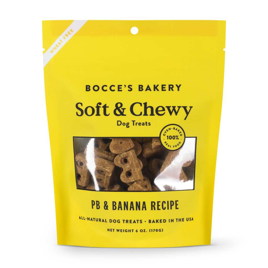 Bocce's Bakery PB and Banana Soft and Chewy 6oz yellow pouch