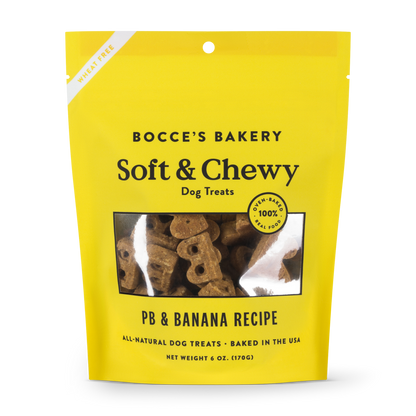 Bocce's Bakery PB and Banana Soft and Chewy 6oz yellow pouch