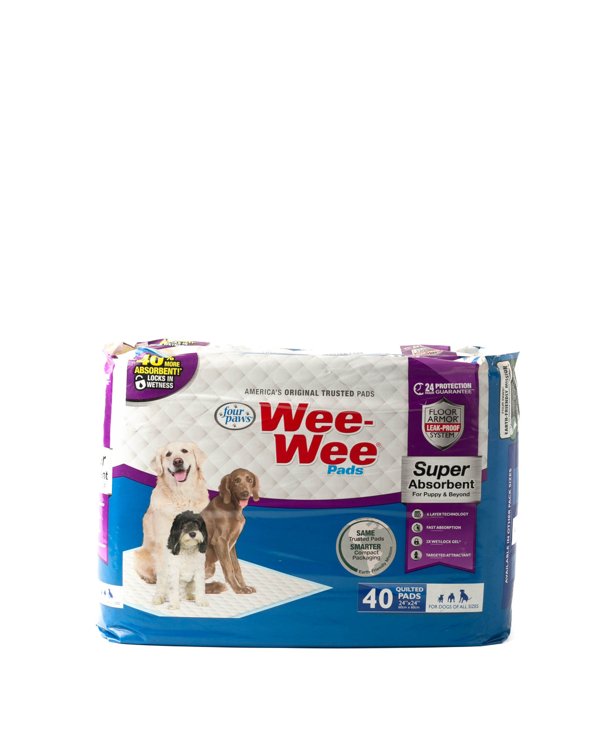 Four Paws Wee-Wee Super Absorbent dog pee pads, 60 x 60cm, pack of 40 quilted pads